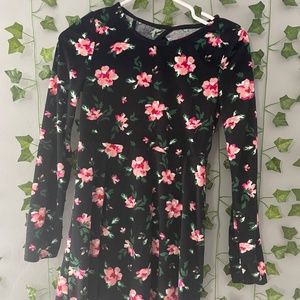 Black Floral Velvet Dress
